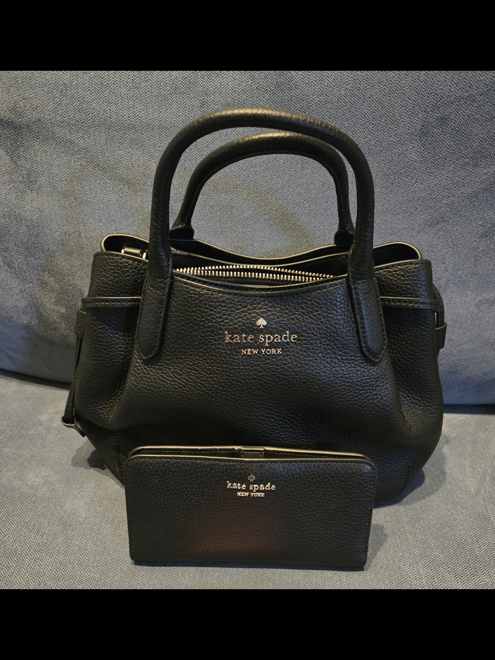 Kate Spade Black Pebbled Leather Dumpling Satchel with Matching Wallet